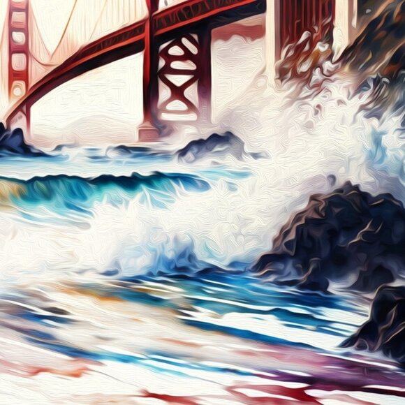 20x30 Golden Gate Bridge Fantasy Art Watercolor Oil Painting Poster - Picture 5 of 8
